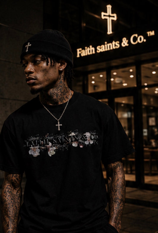 Faith Saints & Co.™ Black Art That Blossoms T-shirt